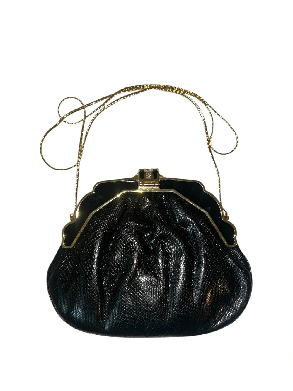 Finesse La Model Black Snakeskin Leather  Too Clutch Bag